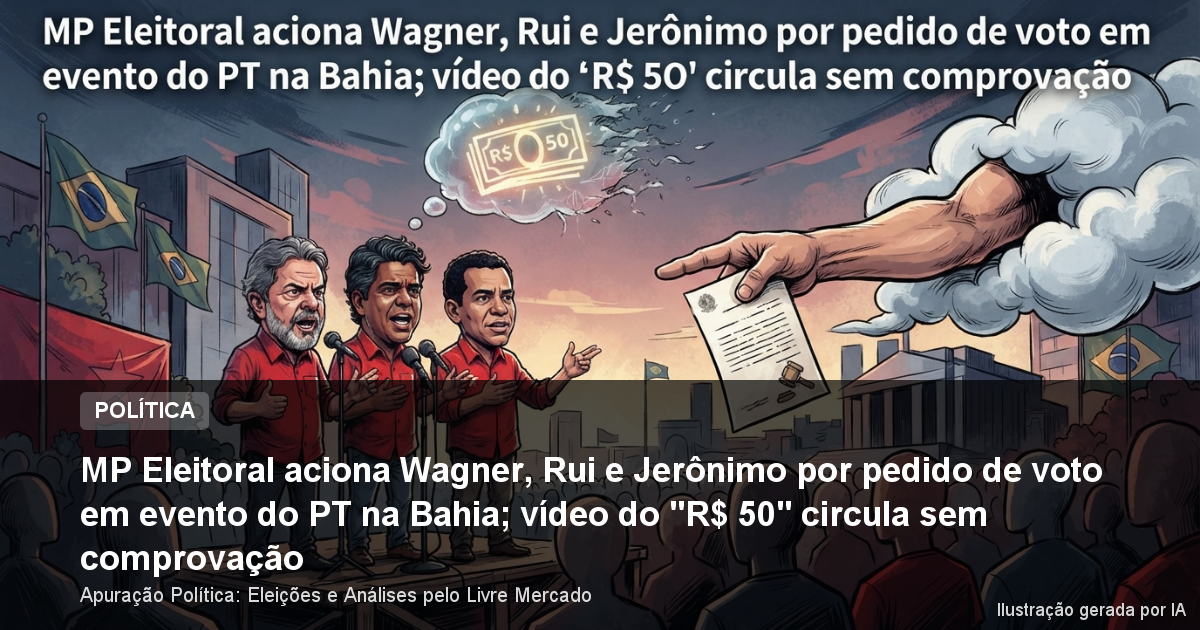 MP Eleitoral aciona Wagner, Rui e Jerônimo por pedido de voto em evento do PT na Bahia; vídeo do "R$ 50" circula sem comprovação